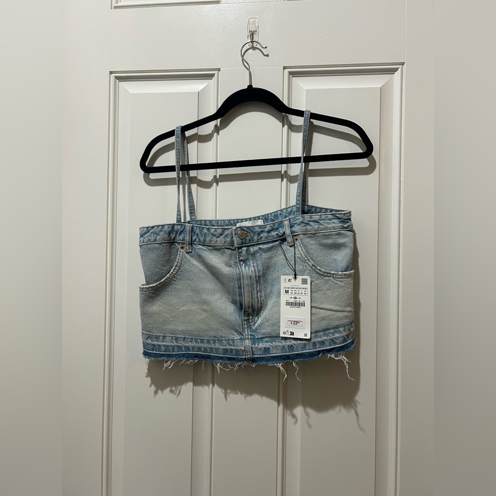 NWT ZARA Cropped Denim Spaghetti Strap Top